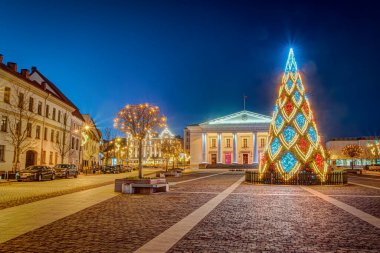 Kasaba Meydanı 'ndaki Noel Ağacı, Vilnius, Litvanya.