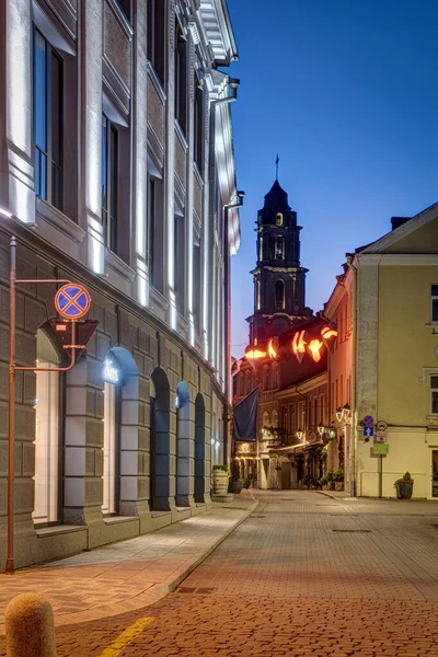 Vilnius Litauens Huvudstad Smala Medeltida Saviciaus Gatan Gamla Stan December — Stockfoto