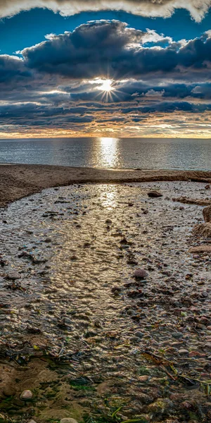 Ostseestrand Abend Sonnenuntergang Herbst Das Letzte Tageslicht Der Nähe Der — Stockfoto