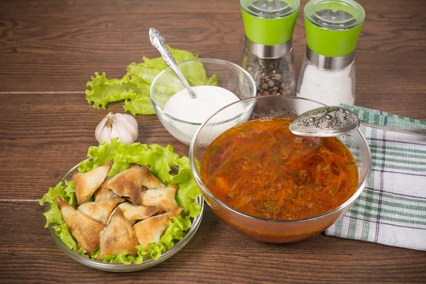 Borsch with ears from the test — Stock Photo, Image