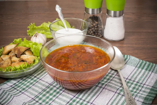 Borsch with ears from the test — Stock Photo, Image