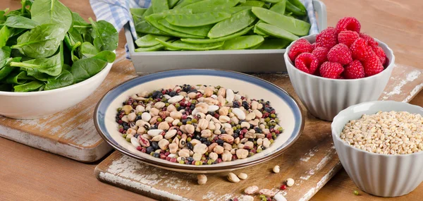 High Fiber Foods on wooden board.