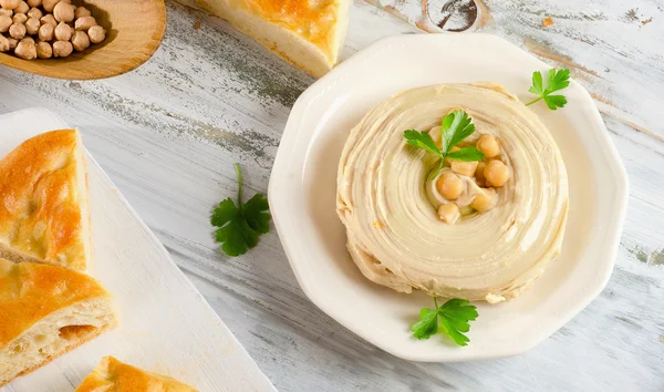 Plate of  a Creamy Hummus — Stock Photo, Image