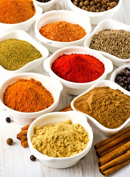Assortment of spices in bowls — Stock Photo, Image