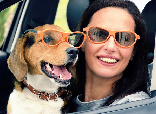 Smiling Woman with beagle — Stock Photo, Image