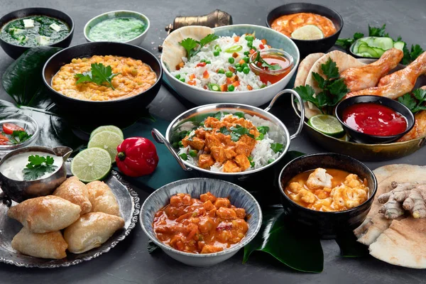 Cocina Tradicional India Recetas Indias Comida Variada Vista Superior Espacio — Foto de Stock