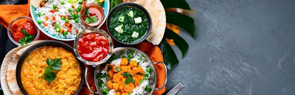 Traditionelle Indische Küche Indische Rezepte Essen Vielfältig Draufsicht Kopierraum Panorama — Stockfoto