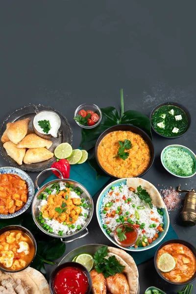 Cocina Tradicional India Recetas Indias Comida Variada Vista Superior Espacio — Foto de Stock