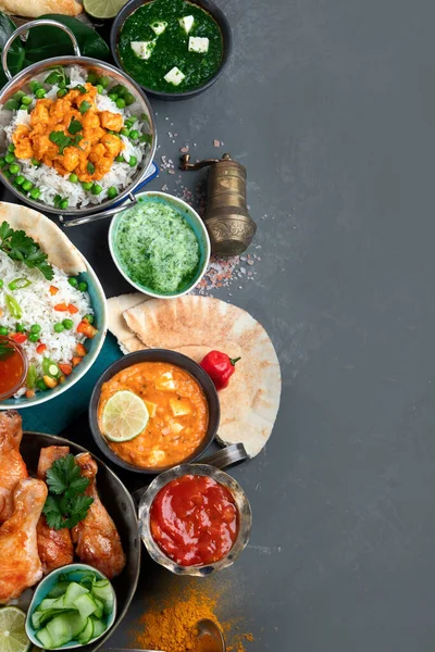 Cocina Tradicional India Recetas Indias Comida Variada Vista Superior Espacio — Foto de Stock