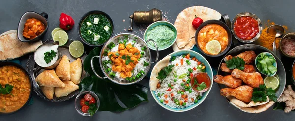 Traditionele Indiase Keuken Indiase Recepten Voedsel Diverse Bovenaanzicht Kopieer Ruimte — Stockfoto