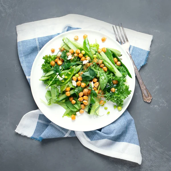 Salada Grão Bico Com Legumes Queijo Vegan Vegan Comida Caseira — Fotografia de Stock