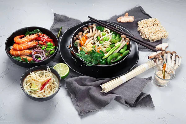 Diverse Aziatische Maaltijden Aziatisch Voedselconcept Chinese Thaise Keuken — Stockfoto