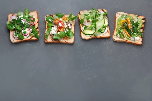 Variety Vegan Sandwiches Breakfast Top View Copy Space — Stock Photo, Image