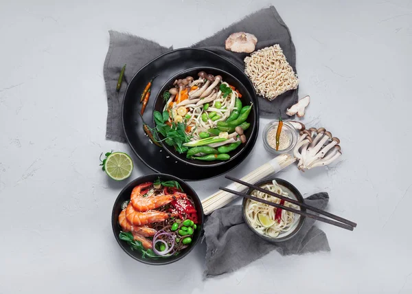 Divers Repas Asiatiques Concept Nourriture Asiatique Cuisine Chinoise Thaïlandaise Vue — Photo