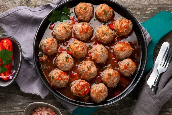 Polpette Tradizionali Padella Vista Dall Alto — Foto Stock