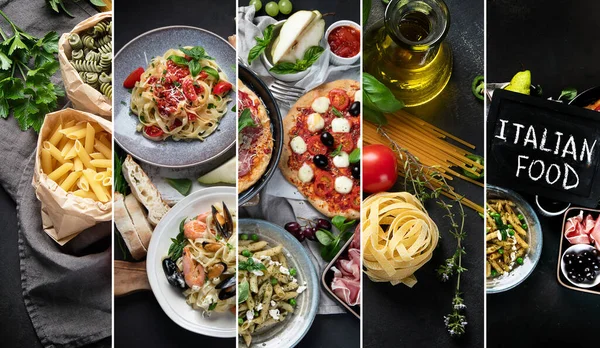 Collage Italienischer Lebensmittelzutaten Gesunde Ernährung — Stockfoto