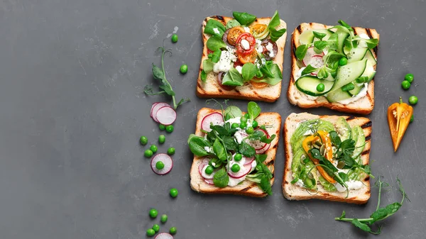 Variety Vegan Sandwiches Breakfast Top View Copy Space — Stock Photo, Image