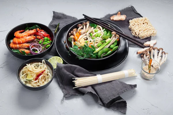 Diverse Aziatische Maaltijden Aziatisch Voedselconcept Chinese Thaise Keuken — Stockfoto
