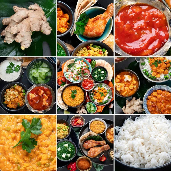 Collage Traditional Indian Cuisine — 스톡 사진