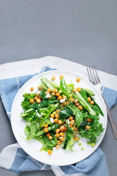 Salada Grão Bico Com Legumes Queijo Vegan Vegan Comida Caseira — Fotografia de Stock