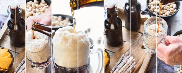 Collage Van Ambachtelijk Bier Met Snack — Stockfoto