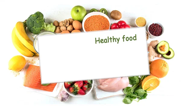 Conceptul Alimentar Sănătos Dietă Echilibrată Colaj Alimente Naturale — Fotografie, imagine de stoc