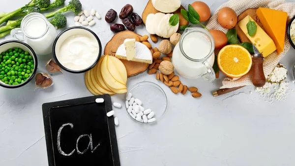 Diário Saudável Produtos Não Diários Ricos Cálcio Comida Saudável Espaço — Fotografia de Stock