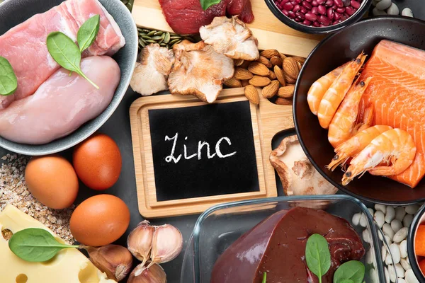 Fuentes Saludables Zinc Concepto Alimentación Saludable Dieta Productos Naturales Que — Foto de Stock