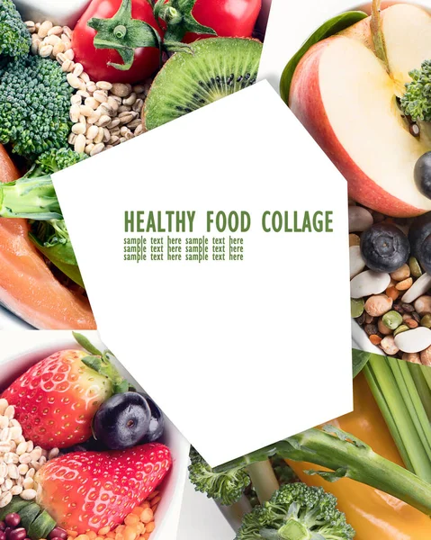 Gesundes Essen Ausgewogene Ernährung Collage Aus Natürlichen Lebensmitteln — Stockfoto