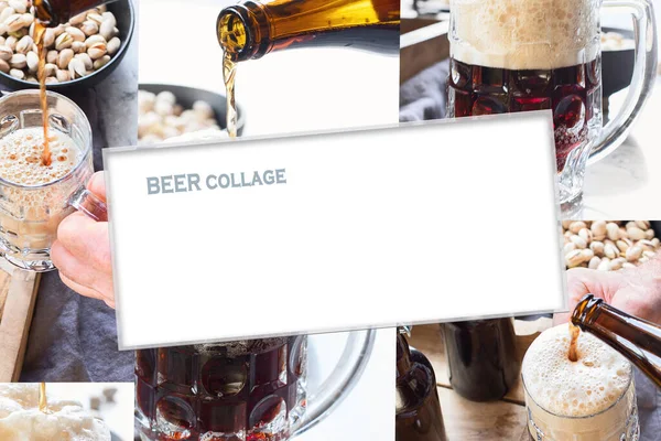 Collage Van Ambachtelijk Bier Met Snack — Stockfoto