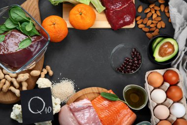 Sağlıklı besin, bağışıklık sistemini destekleyen koenzim Q10 içerir. Üst görünüm, alanı kopyala