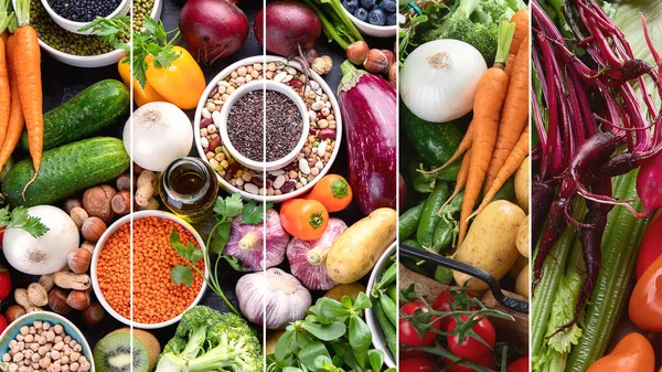 Collage Ingrédients Alimentaires Sains Vue Dessus — Photo