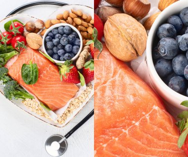 Sağlıklı yağ kaynaklarının kolajı. Sağlıklı beslenme kavramı