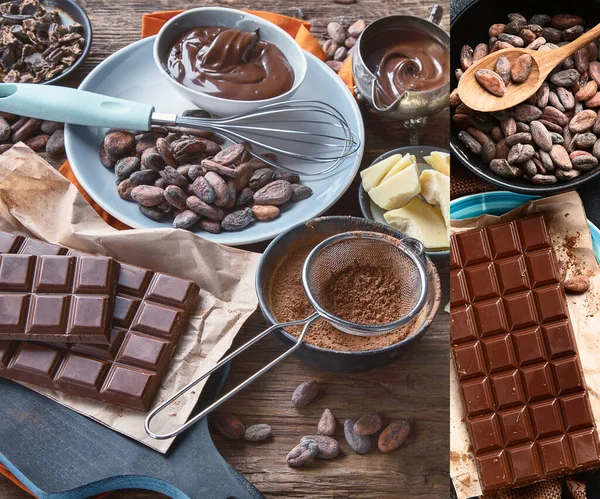 Collage Aus Verschiedenen Schokoladenprodukten Top Konkurrenz — Stockfoto