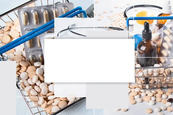 Collage Pastillas Medicamentos Farmacéuticos Frasco —  Fotos de Stock