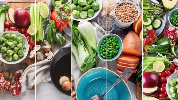 Collage Van Veganistische Eiwitbron Gezonde Voeding Vegetarisch Voedsel — Stockfoto