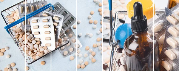 Collage Pilules Médecine Pharmaceutique Bouteille — Photo