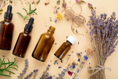 Alternatif bitki ilacı. Şişeler ve kapsüller. Doğal organik. Gıda sağlıklı ve sağlıklı beslenme kavramı. Üst görünüm