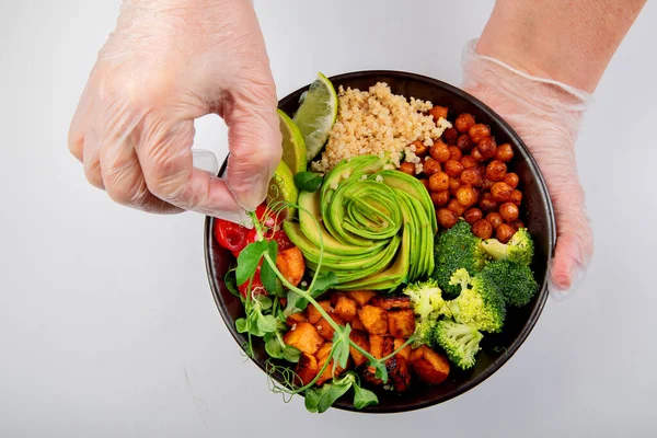 Βούδα Μπολ Ανάμεικτα Ψητά Λαχανικά Ελαφρύ Φόντο Υγιεινή Διατροφική Έννοια — Φωτογραφία Αρχείου