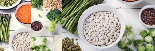 Κολάζ Των Καλύτερων Πηγών Πρωτεΐνης Για Vegans Έννοια Υγιεινής Διατροφής — Φωτογραφία Αρχείου