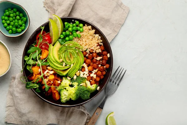 Buddha Skål Med Blandade Grillade Grönsaker Ljus Bakgrund Hälsosam Kost — Stockfoto