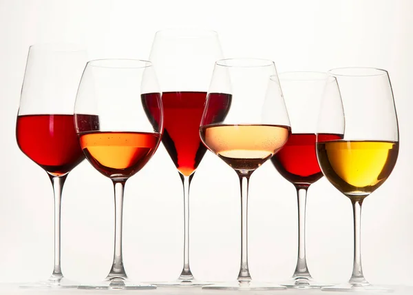Red Rose White Wine Glasses White Background — Stock Photo, Image