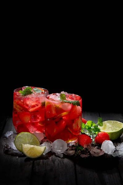 Fresh Made Strawberry Dark Background Summer Drinks Concept Copy Space — Photo