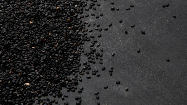 Black Sesame Seed Black Background Organic Food Concept Copy Spac — 스톡 사진