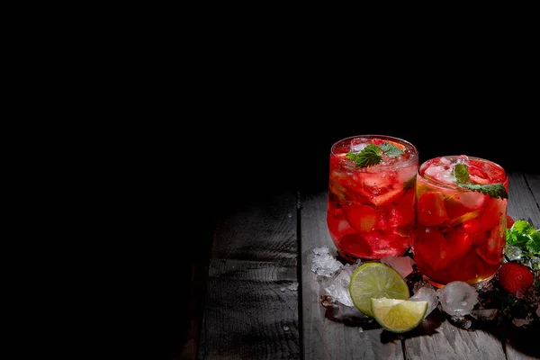 Fresh Made Strawberry Dark Background Summer Drinks Concept — Photo