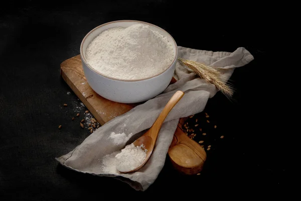 Wheat Flour Dark Background Food Preparing Concept —  Fotos de Stock