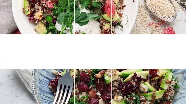 Colagem Saladas Quinoa Conceito Alimentar Saudável — Fotografia de Stock