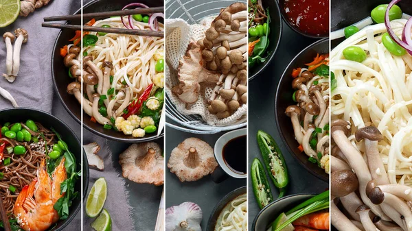 Collage Divers Repas Asiatiques Concept Nourriture Asiatique Cuisine Chinoise Thaïlandaise — Photo