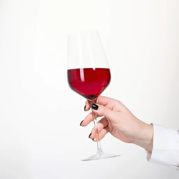 Junge Frau Mit Einem Glas Rosenwein Auf Weißem Hintergrund Hand — Stockfoto
