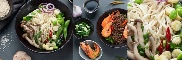 Collage Van Verschillende Aziatische Maaltijden Aziatisch Voedselconcept Chinese Thaise Keuken — Stockfoto